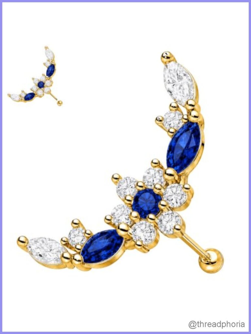 14K Gold Plated CZ Conch Earring Dainty Cubic Zirconia Cartilage Stud Screw